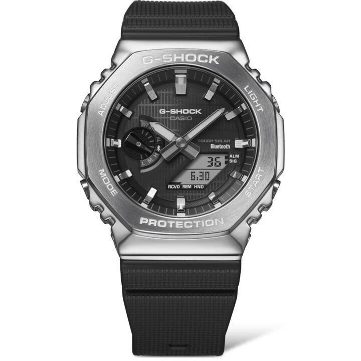 Image of Watches. Product name - Casio G-Shock Duo Metal Covered Solar Bluetooth Worldtime Stopwatch 200M Water Resistant Black Face And Black Resin Band GBM2100-1A in colour by brand - Casio G Shock