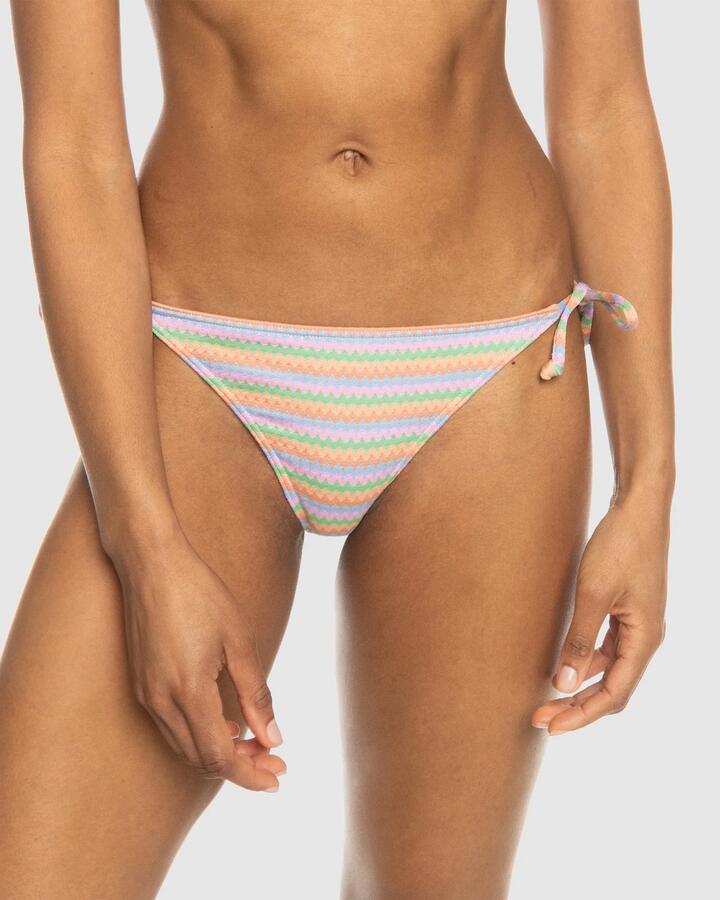 Image of Swimwear. Productname: Roxy - Womens Wavy Stripe Tie Side Bikini Bottom - Papaya Wavy Stripe S - in Papaya Wavy Stripe S colour by brand - Roxy