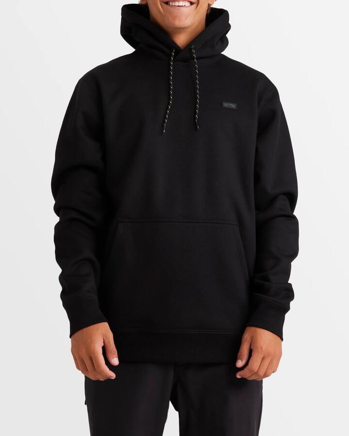 Image of a model wearing Outerwear. Product name - Billabong Mens Shoreline Pullover Hoodie Black in Black colour by brand - Billabong