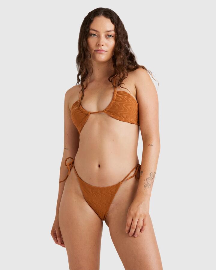 Image of Swimwear. Product name - RVCA Womens Tezzy Wave Skimpy Bikini Bottom Mocha Bisque in Mocha Bisque colour by brand - RVCA