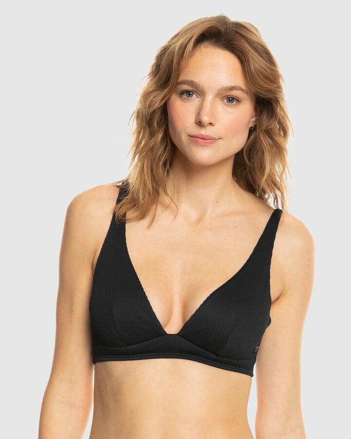 Image of Swimwear. Product name - Roxy Womens Rib Roxy Love The Roller Bikini Top Anthracite in Anthracite colour by brand - Roxy