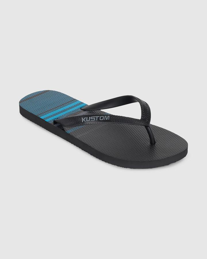Image of Sandals. Productname: Kustom Mens Blend Base Stripes Thongs Blue Stripes - in Blue Stripes colour by brand - Kustom