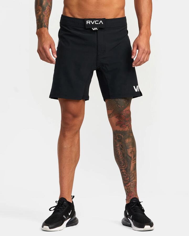 Image of a model wearing Shorts. Product name - RVCA Mens Grappler 17" Athletic Shorts Black in Black colour by brand - RVCA