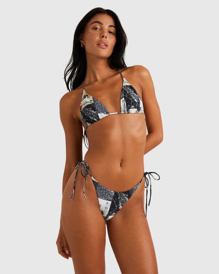 Image of Swimwear. Product name - RVCA Womens Kyoto Tie Side Ultra Skimpy Bikini Bottom Pirate Black in Pirate Black colour by brand - RVCA