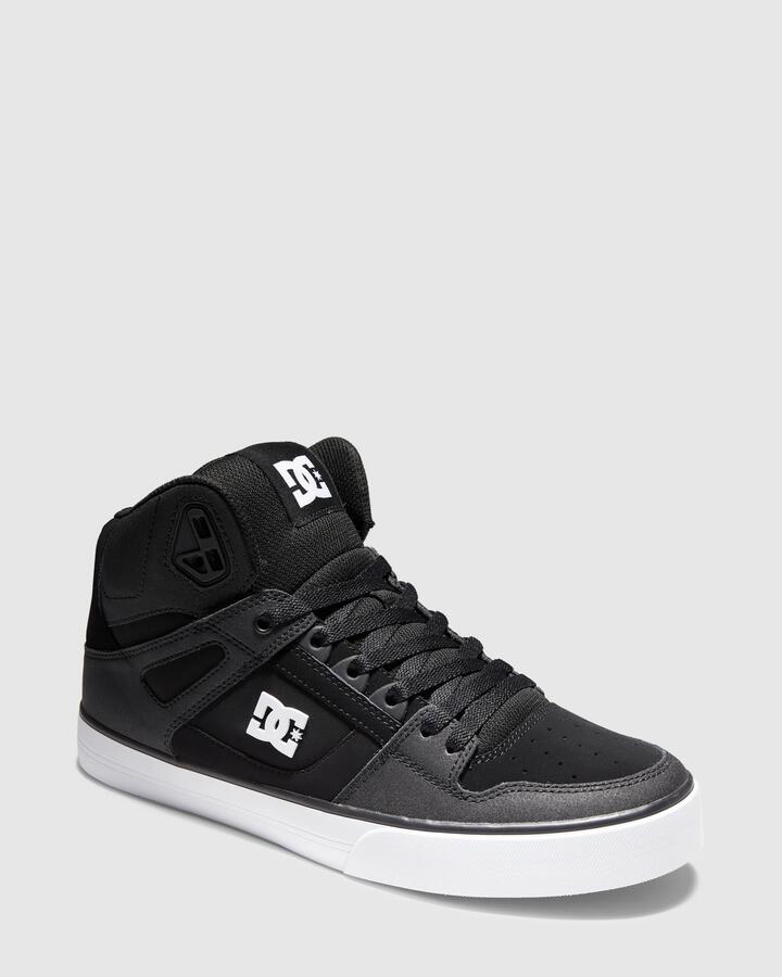 Image of Shoes. Product name - DC Shoes Mens Pure High-Top Skate Shoes Black/Black/White in Black/Black/White colour by brand - DC Shoes