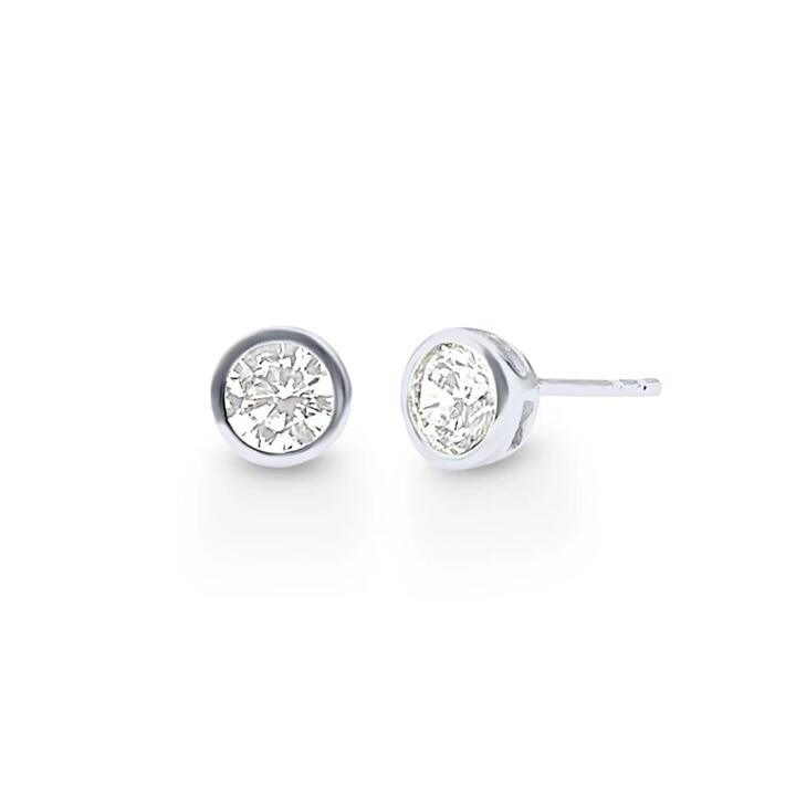 Image of Earrings. Productname: Bezel Stud Earrings with Cubic Zirconia in Sterling Silver in Silver colour by brand - Bevilles
