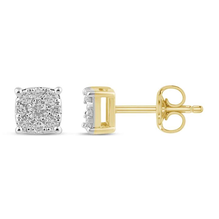 Image of Earrings. Product name - Composite Stud Earrings with 0.20tw of Diamonds in 9kt Yellow Gold in colour by brand - Bevilles