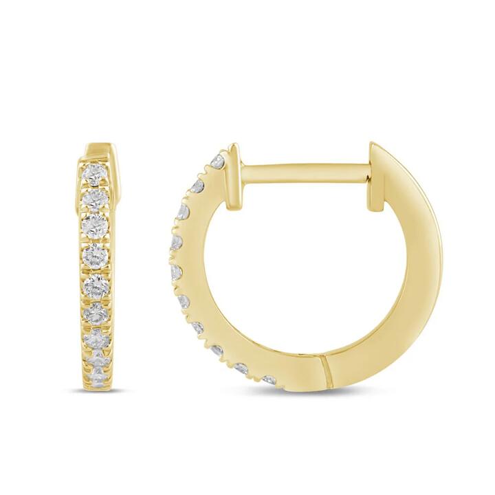 Image of Earrings. Productname: Hoop Earrings with 0.20tw of Laboratory-Grown Diamonds in 9kt Yellow Gold in Diamond colour by brand - Bevilles