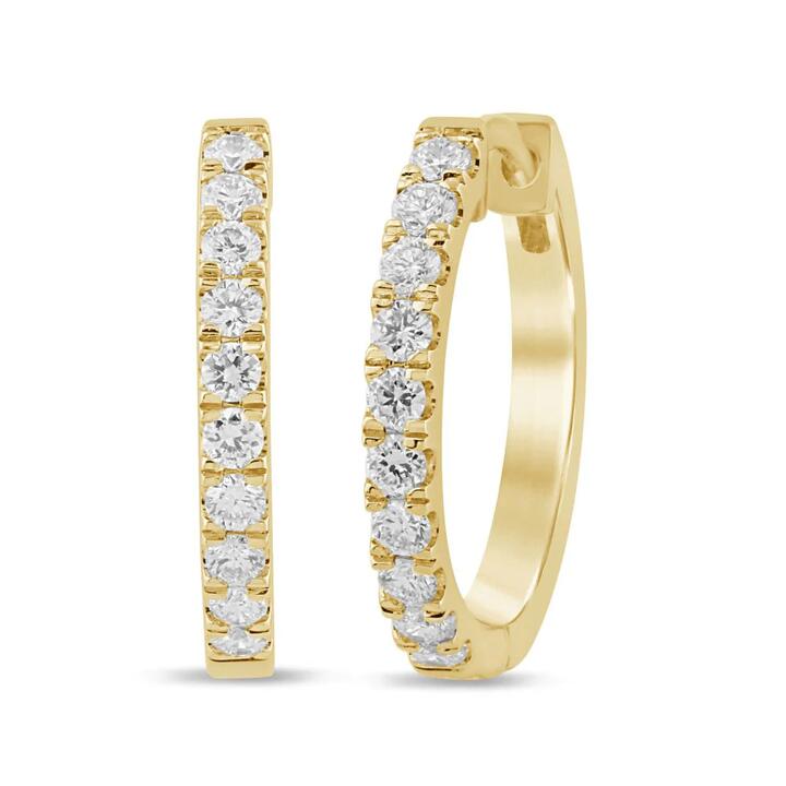 Image of Earrings. Product name - Hoop Earrings with 0.50tw of Laboratory-Grown Diamonds in 9kt Yellow Gold in colour by brand - Bevilles