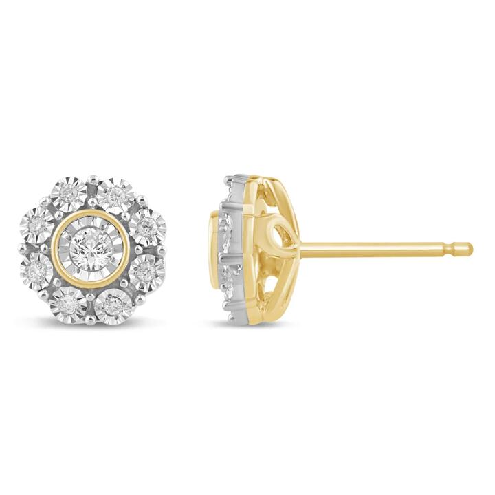 Image of Earrings. Product name - Miracle Flower Earrings with 0.16tw of Diamonds in 9kt Yellow Gold in colour by brand - Bevilles