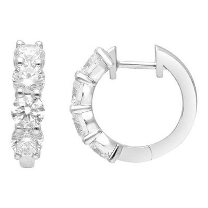 Image of Earrings. Product name - Single Row Hoop Earrings with 2.00tw of Laboratory-Grown Diamonds in Sterling Silver and Platinum in colour by brand - Bevilles