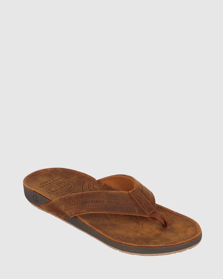 Image of Sandals. Product name - Kustom Mens Cruiser Leather Thongs Leather Brown in Leather Brown colour by brand - Kustom