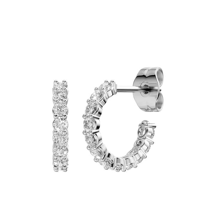 Image of Earrings. Product name - J Hoop Stud Earrings with 1.00tw of Laboratory-Grown Diamonds in Sterling Silver and Platinum in colour by brand - Bevilles