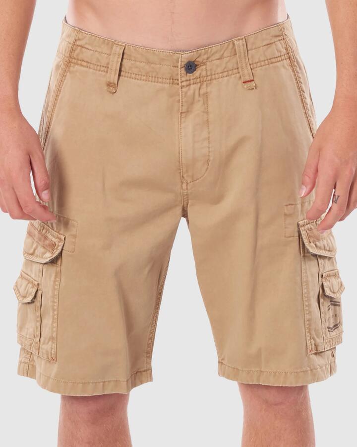 Image of a model wearing Shorts. Product name - Rip Curl Mens Classic Surf Trail Cargo Shorts Khaki in Khaki colour by brand - Rip Curl