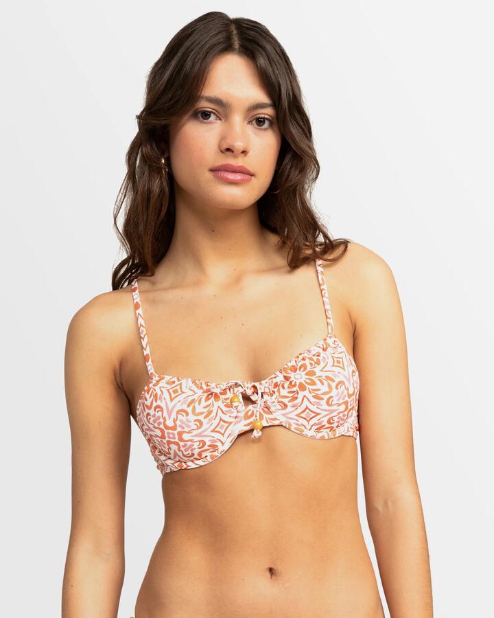 Image of Swimwear. Product name - Roxy Womens Fresco Tile Underwire Bikini Top Cloud Dancer Fresco Tile in Cloud Dancer Fresco Tile colour by brand - Roxy