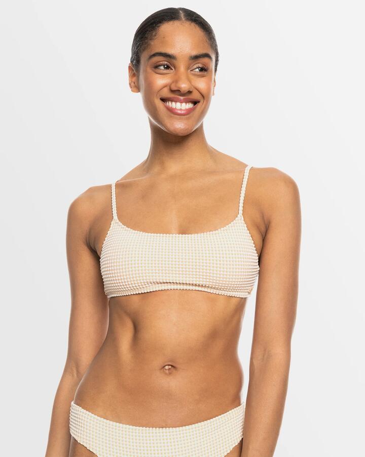 Image of a model wearing Tops. Productname: Roxy - Womens Gingham Bralette Bikini Top - Porcini - in Porcini colour by brand - Roxy