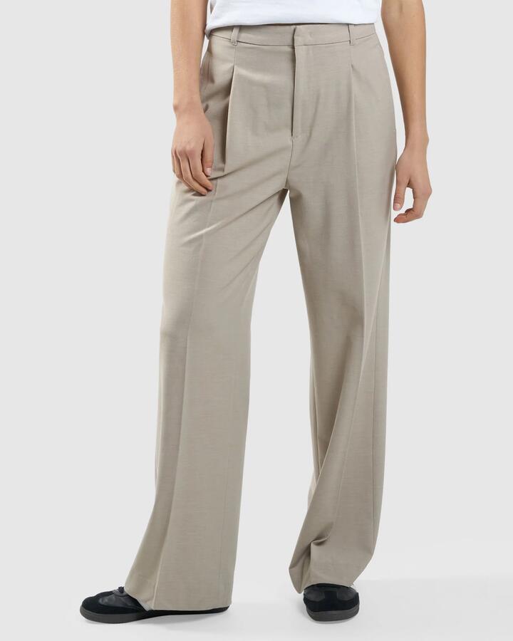 Image of a model wearing Pants. Product name - Thrills Womens Artisan Suiting Pants Stone in Stone colour by brand - Thrills