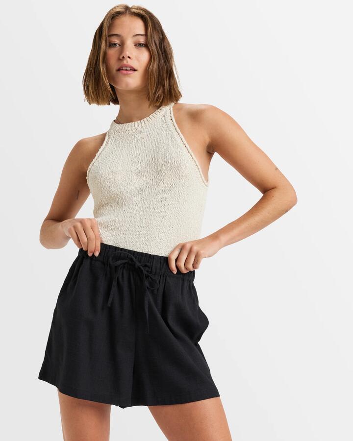 Image of a model wearing Shorts. Product name - Roxy Womens Place To Be Walkshorts Anthracite in Anthracite colour by brand - Roxy