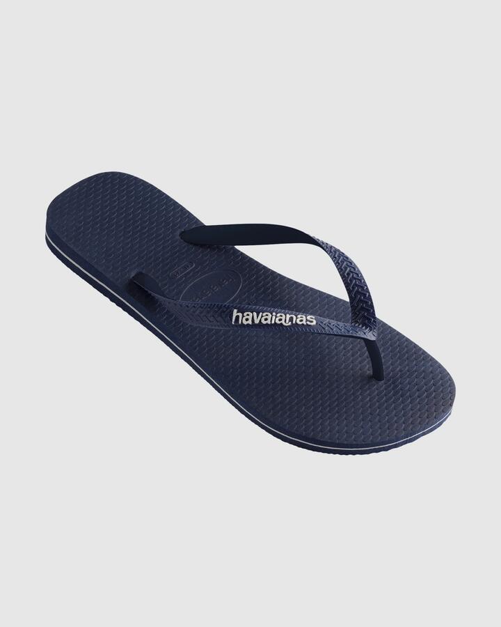 Image of Sandals. Product name - Havaianas Mens Rubber Logo Thongs Mar/Mar/Bco in Mar/Mar/Bco colour by brand - Havaianas
