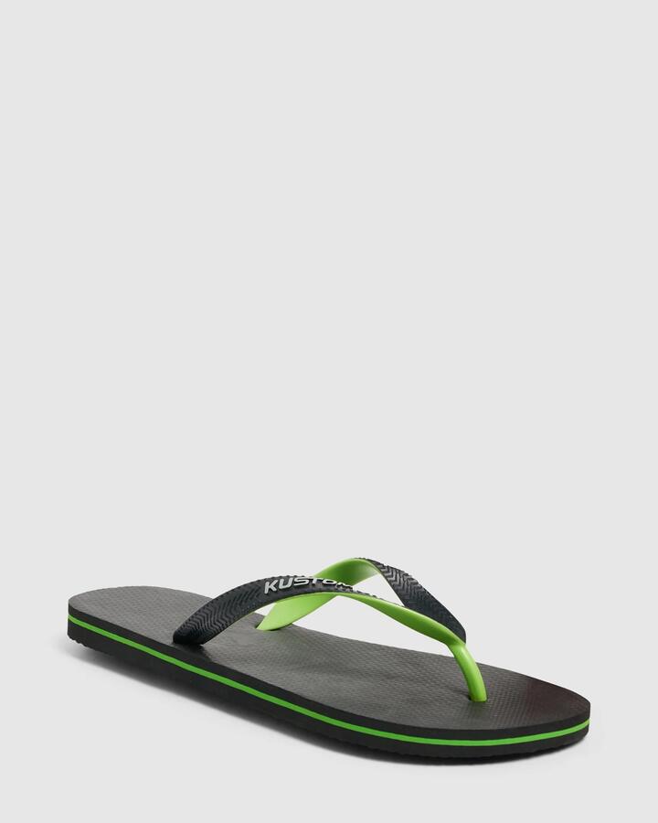 Image of Sandals. Product name - Kustom Mens Blend Base Thongs Black Green in Black Green colour by brand - Kustom