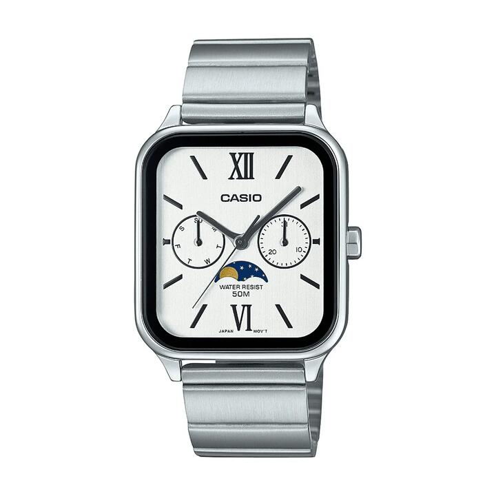 Image of Watches. Product name - Casio Analogue Moon Phase Silver Tone Watch MTPM305D-7A2 in colour by brand - Casio