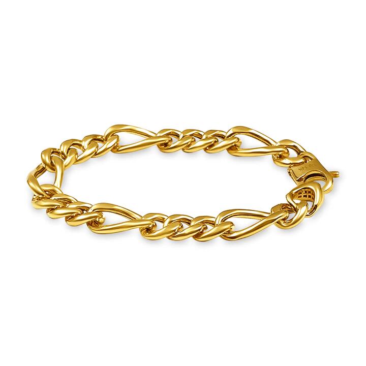 Image of Bracelets. Productname: 9kt Yellow Gold Silver Infused Figaro Chain Bracelet in Gold colour by brand - Bevilles