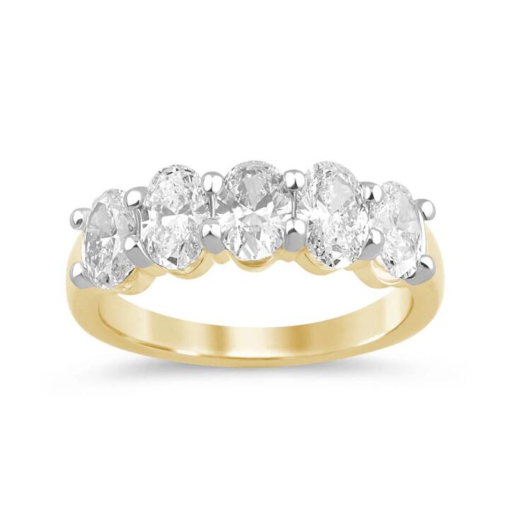 Image of Rings. Product name - Oval 5 Stone Ring with 2.00tw Laboratory-Grown Diamonds in 9kt Yellow Gold in colour by brand - Bevilles