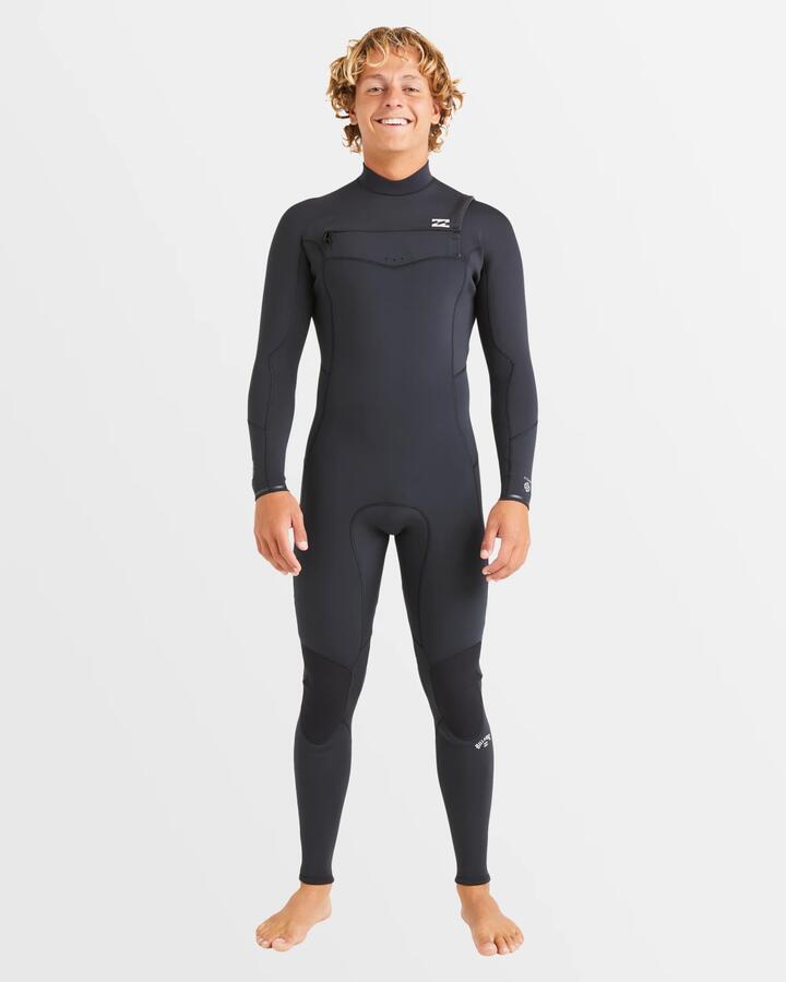 Image of a model wearing Tops. Productname: Billabong - Mens 4/3 Absolute Naturel Chest Zip Wetsuit - Black - in Black colour by brand - Billabong