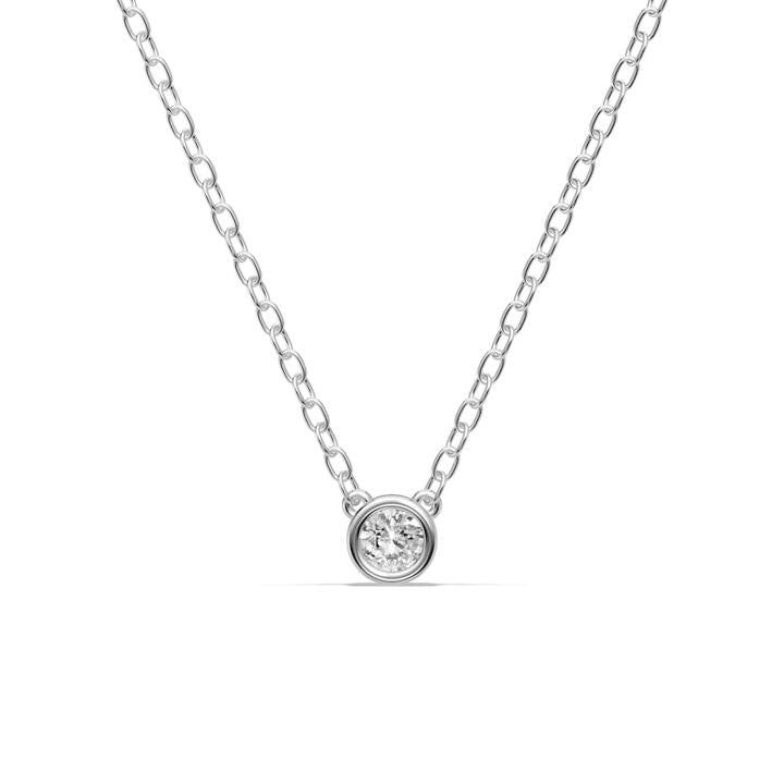 Image of Charms. Product name - 45cm 0.10ct Laboratory-Grown Diamond Bezel Solitaire Necklace in Sterling Silver and Platinum in colour by brand - Bevilles