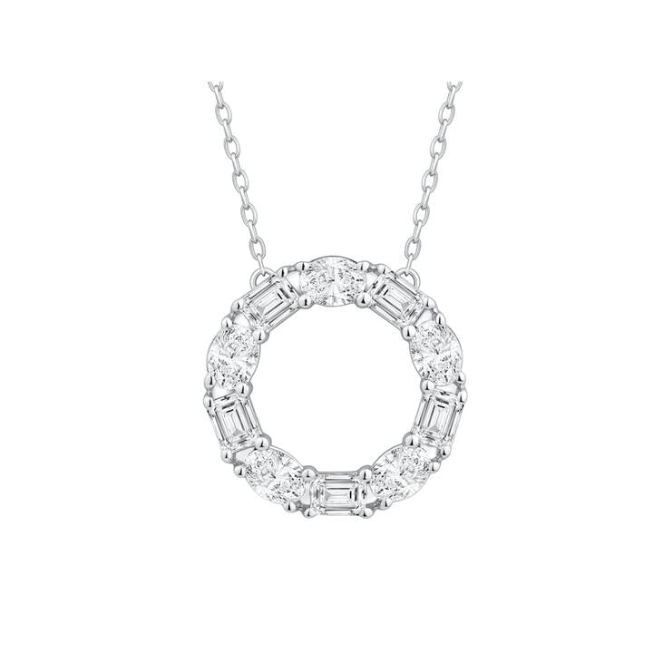 Image of Charms. Product name - 45cm Emerald Cut Circle Necklace with 2.00tw of Laboratory-Grown Diamonds in 9kt White Gold in colour by brand - Bevilles