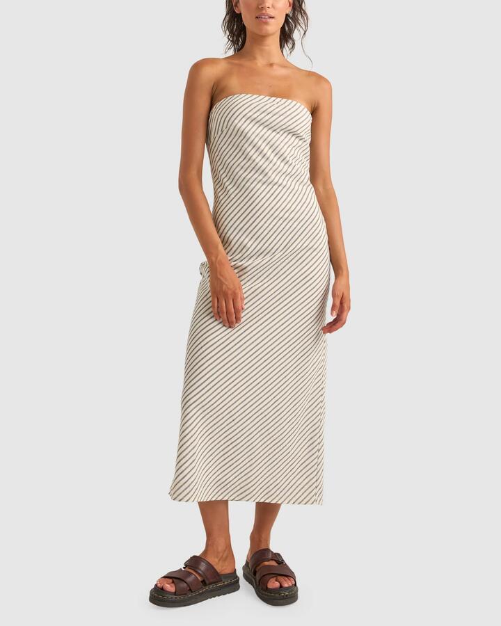 Image of Dresses. Productname: Rhythm - Womens Dalia Bias Midi Dress - Navy Stripe - in Navy Stripe colour by brand - Rhythm