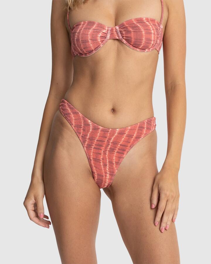Image of Swimwear. Product name - Rhythm Womens Sahara Tie Dye Hi Cut Bikini Bottoms Red in Red colour by brand - Rhythm
