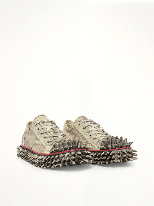 DOUBLET Dirty Spike Toe Cap Canvas Sneaker (White)