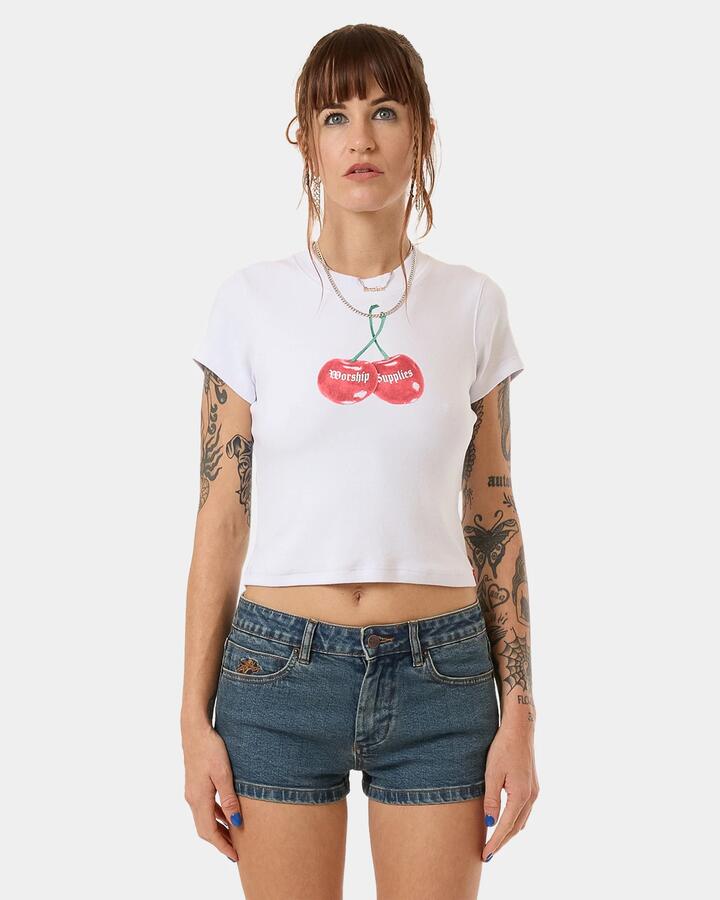 Image of T-Shirts. Product name - Worship Womens Cherio Teeny T-Shirt White in White colour by brand - Worship