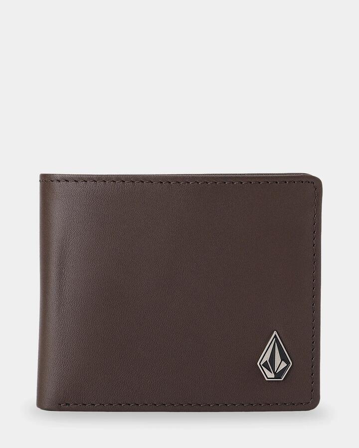 Image of Wallets & Money Clips. Productname: Volcom - Mens Single Stone Leather Wallet - Dark Brown - in Dark Brown colour by brand - Volcom