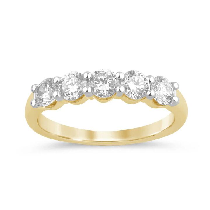 Image of Jewelry. Productname: 5 Stone Ring with 1.00ct of Diamonds in 9kt Yellow Gold in Diamond colour by brand - Bevilles