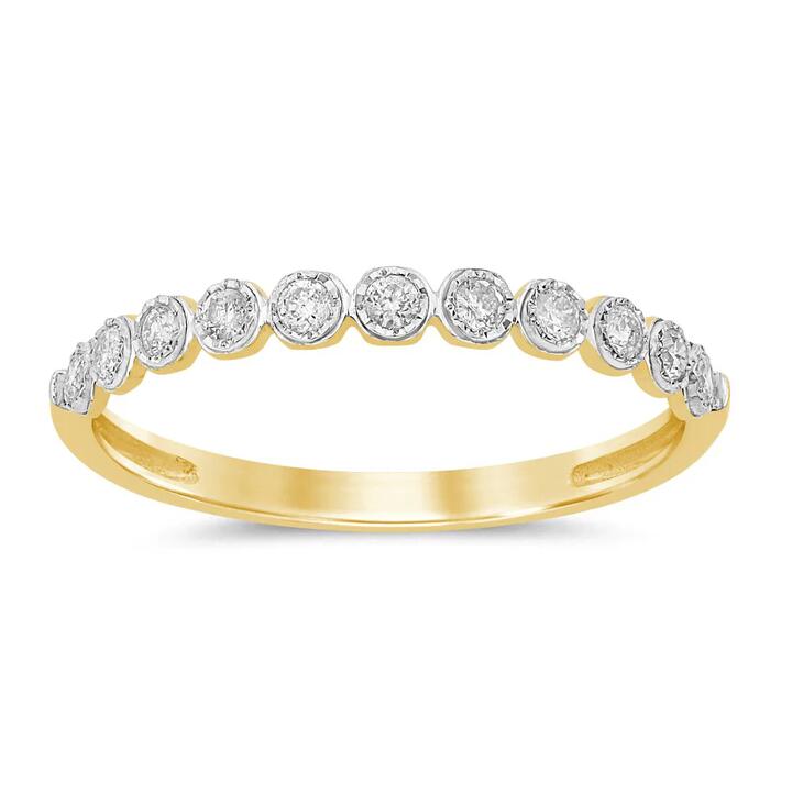 Image of Rings. Product name - Bezel Set Stacker Ring with 0.17tw of Diamonds in 9kt Yellow Gold in colour by brand - Bevilles
