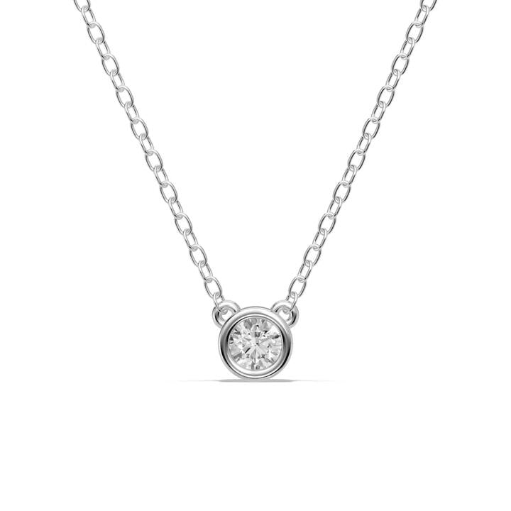 Image of Charms. Product name - 45cm 0.20ct Laboratory-Grown Diamond Bezel Solitaire Necklace in Sterling Silver and Platinum in colour by brand - Bevilles