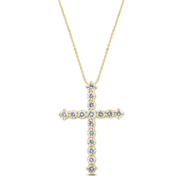 Image of Necklaces. Productname: Cross Necklace with 1/2ct of Laboratory Grown Diamonds in 9kt Yellow Gold in Diamond colour by brand - Bevilles