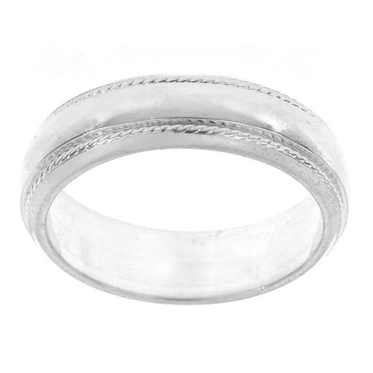 Image of Jewelry. Productname: Plain Wedding Ring with Beaded Edges in Sterling Silver in Diamond colour by brand - Bevilles