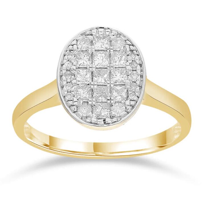 Image of Jewelry. Productname: Oval Shape Ring with 0.50tw of Diamonds in 9kt Yellow Gold in Diamond colour by brand - Bevilles