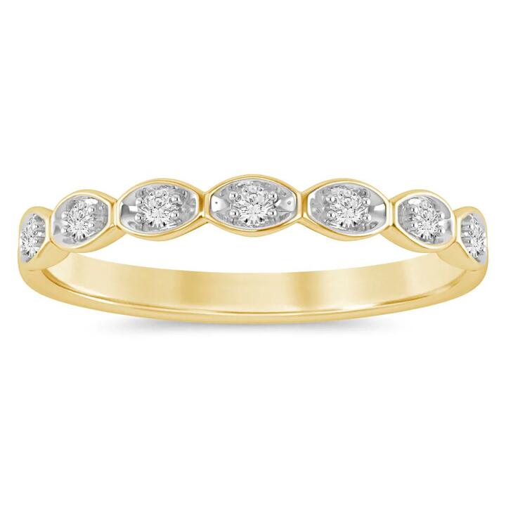 Image of Rings. Product name - Marquise Shape Stacker Ring with 0.10tw of Diamonds in 9kt Yellow Gold in colour by brand - Bevilles