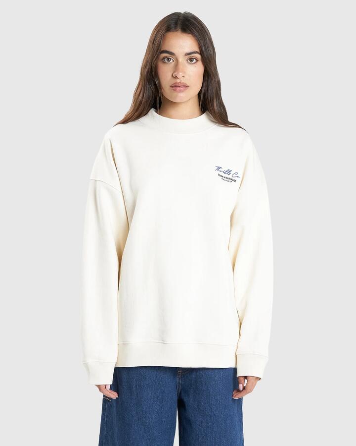 Image of Dolls. Product name - Thrills Womens Signature Cocoon Panel Crew Neck Heritage White in Heritage White colour by brand - Thrills