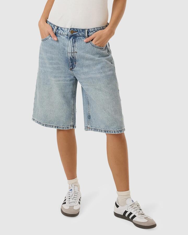 Image of a model wearing Shorts. Productname: Thrills Womens Syd Shorts Tainted Blue - in Tainted Blue colour by brand - Thrills