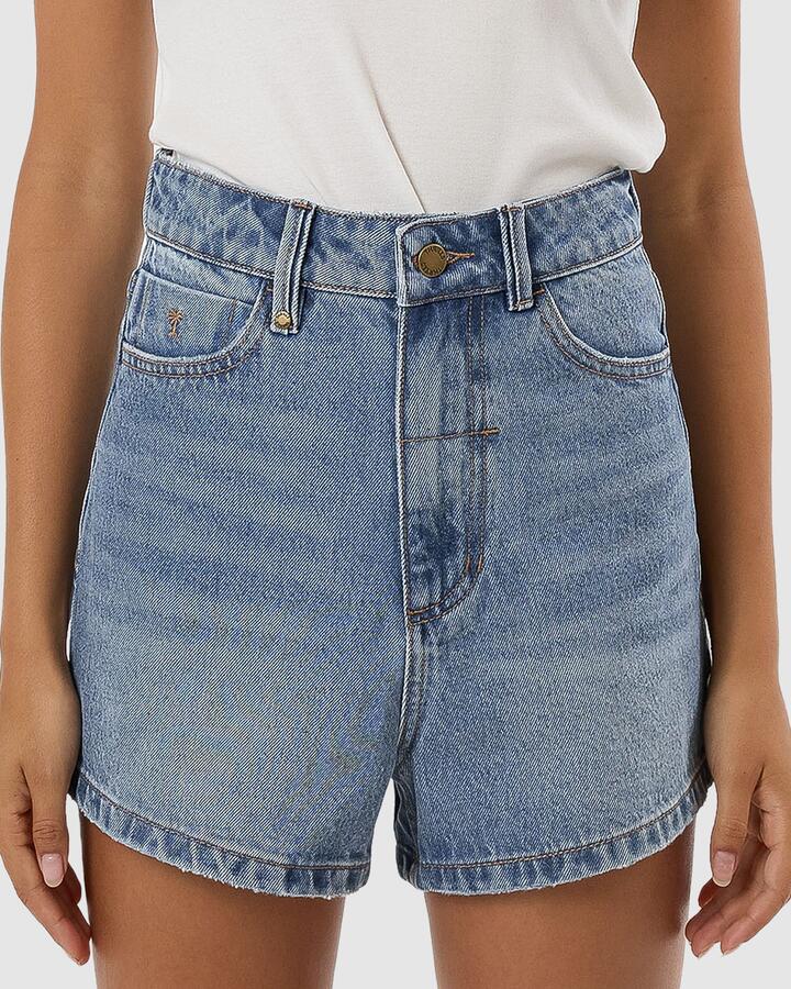 Image of a model wearing Shorts. Productname: Thrills Womens Erica Shorts Dark Dust Blue - in Dark Dust Blue colour by brand - Thrills