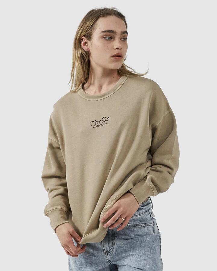Image of Accessories. Productname: Thrills Womens Intuition Slouch Crew Neck Faded Khaki - in Faded Khaki colour by brand - Thrills