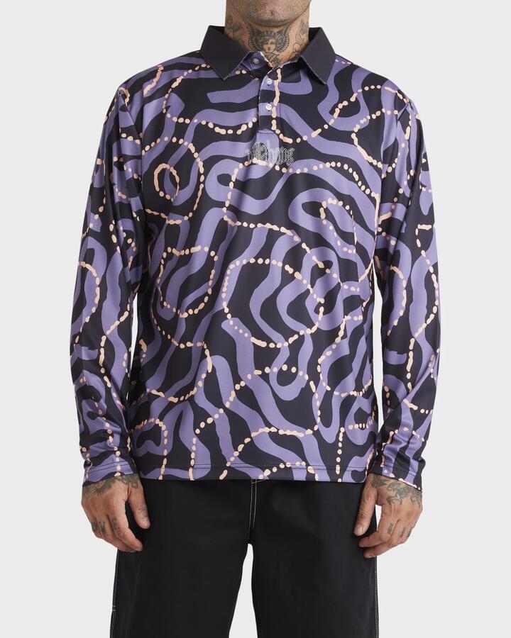 Image of a model wearing Tops. Productname: Billabong Mens Otis Mangrove Long Sleeve Surf Shirt Black - in Black colour by brand - Billabong