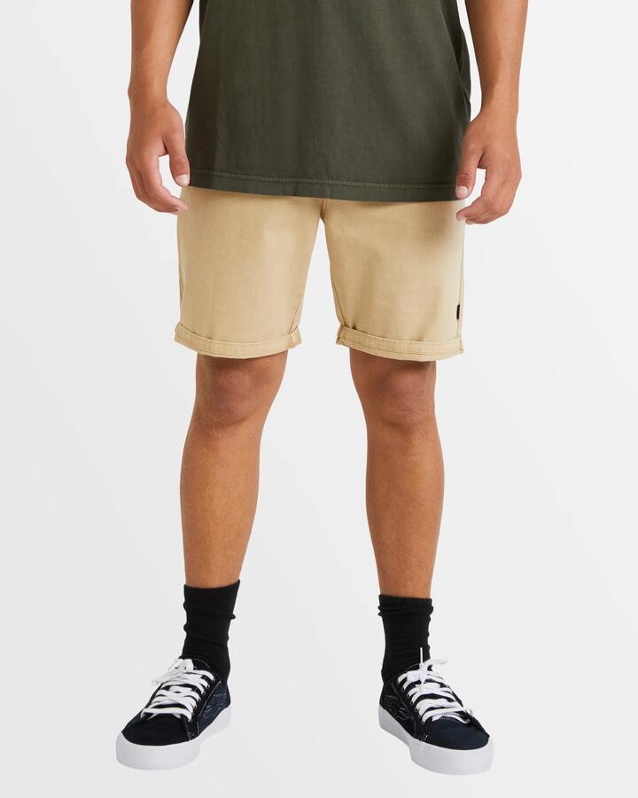 Image of a model wearing Shorts. Product name - Billabong Mens Wave Wash Twill Shorts Desert in Desert colour by brand - Billabong