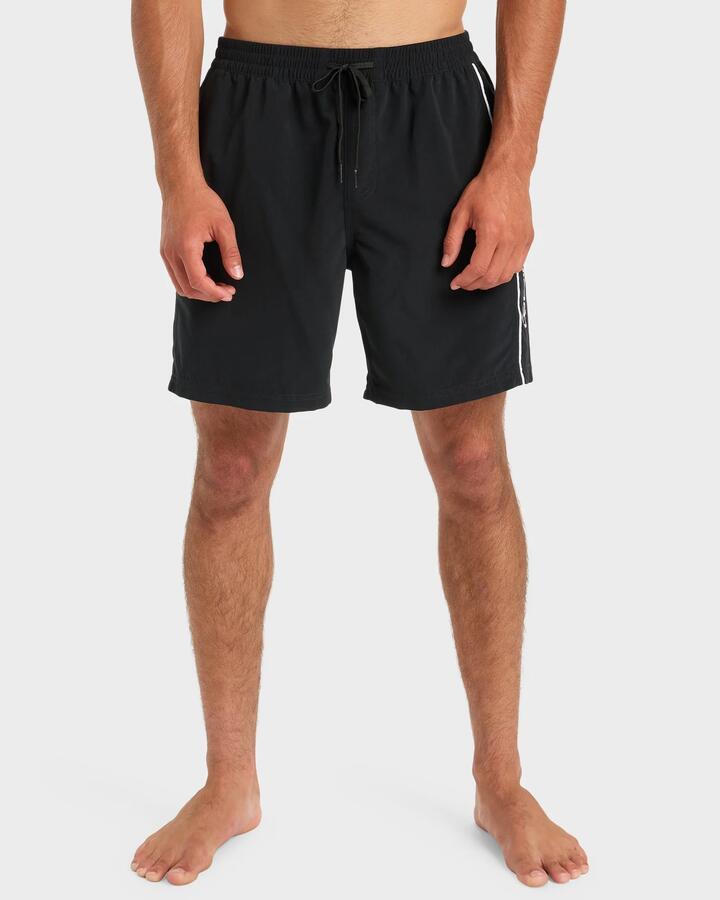 Image of a model wearing Shorts. Product name - Quiksilver Mens Everyday 17" Swim Shorts Black in Black colour by brand - Quiksilver