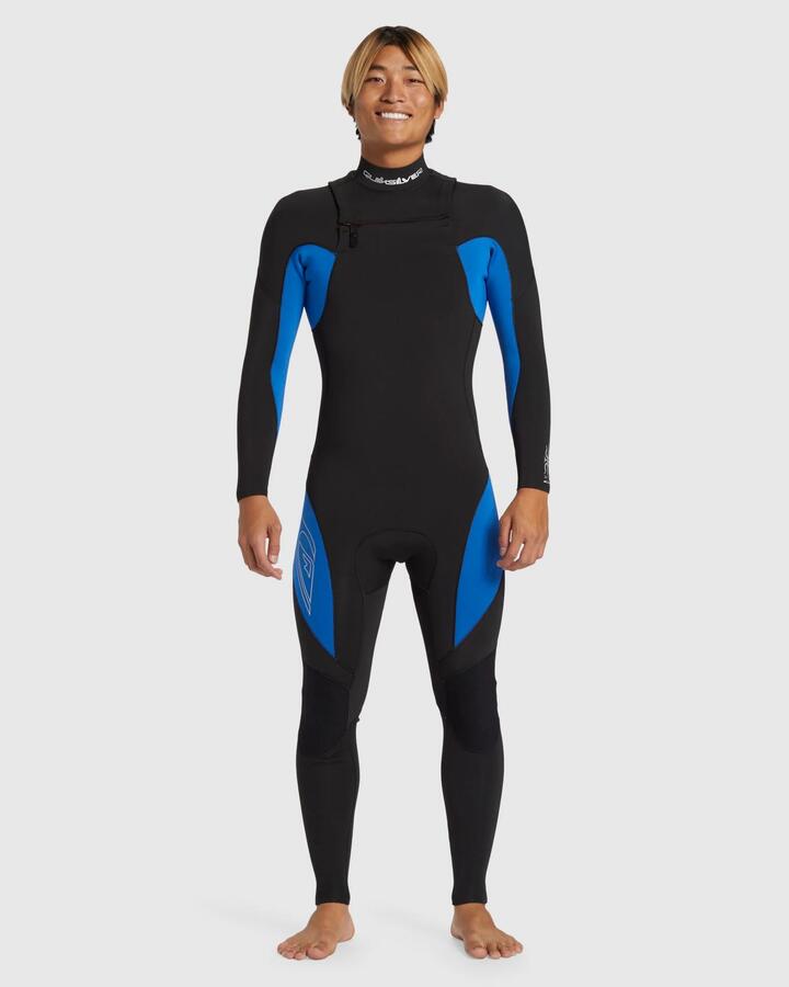 Image of a model wearing Tops. Productname: Quiksilver - Mens 3/2Mm Mercury Chest Zip Wetsuit - Olympian Blue - in Olympian Blue colour by brand - Quiksilver